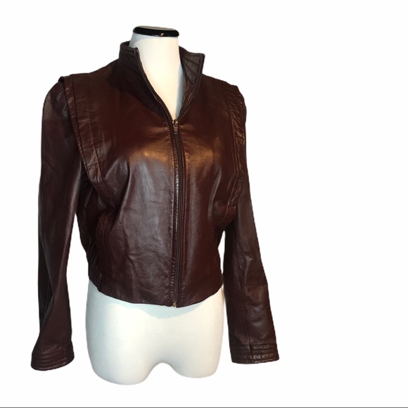 Vintage Berman’s Maroon Leather Moto bomber jacket - Picture 2 of 13